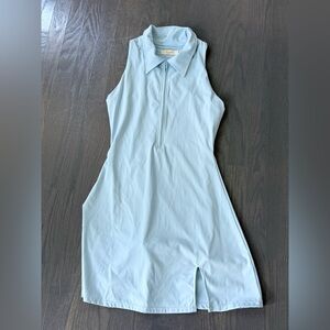 (NEW) Light Blue Sleeveless Polo Zip-Front Dress With Shorts
